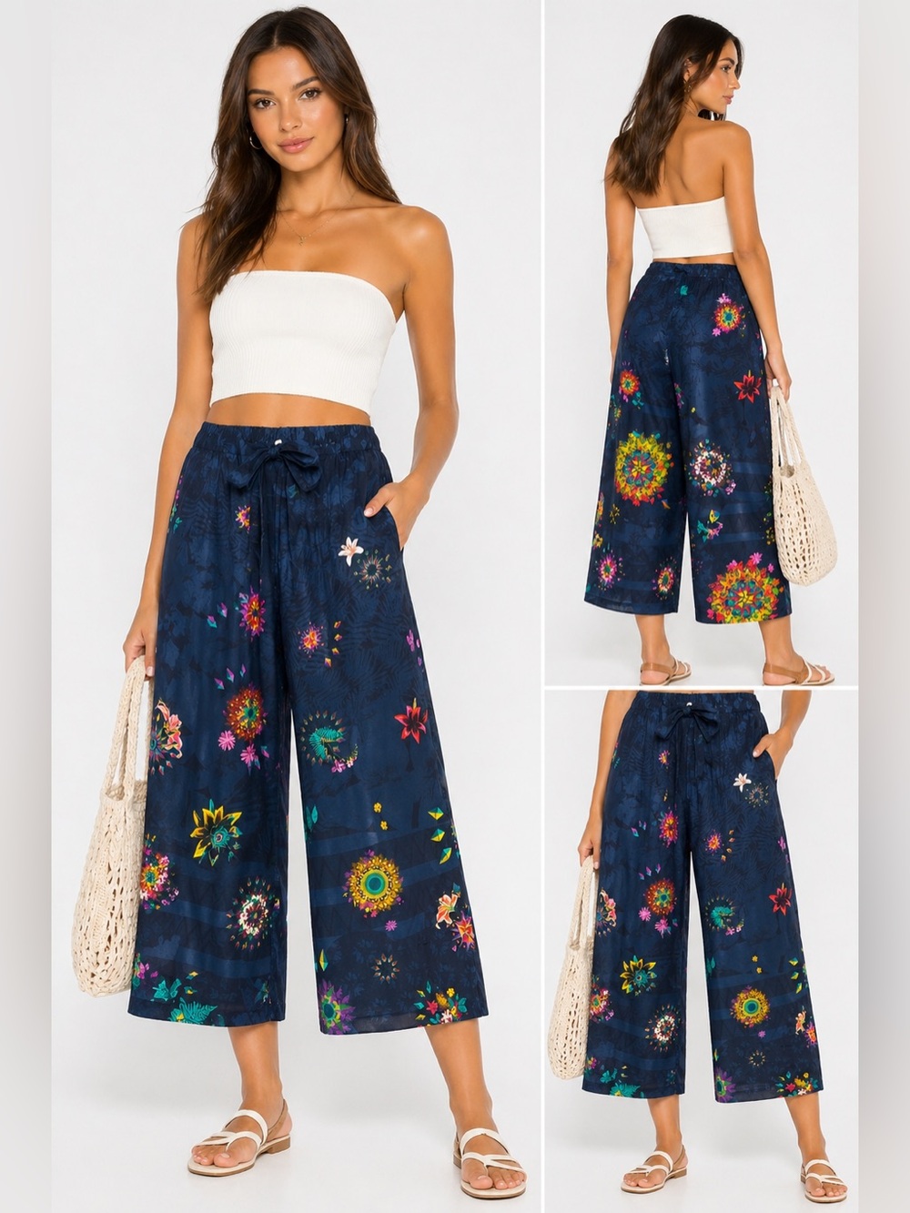 Desigual Wide Leg Floral Boho Pants Flowing Statement Print small - Picture 2 of 7